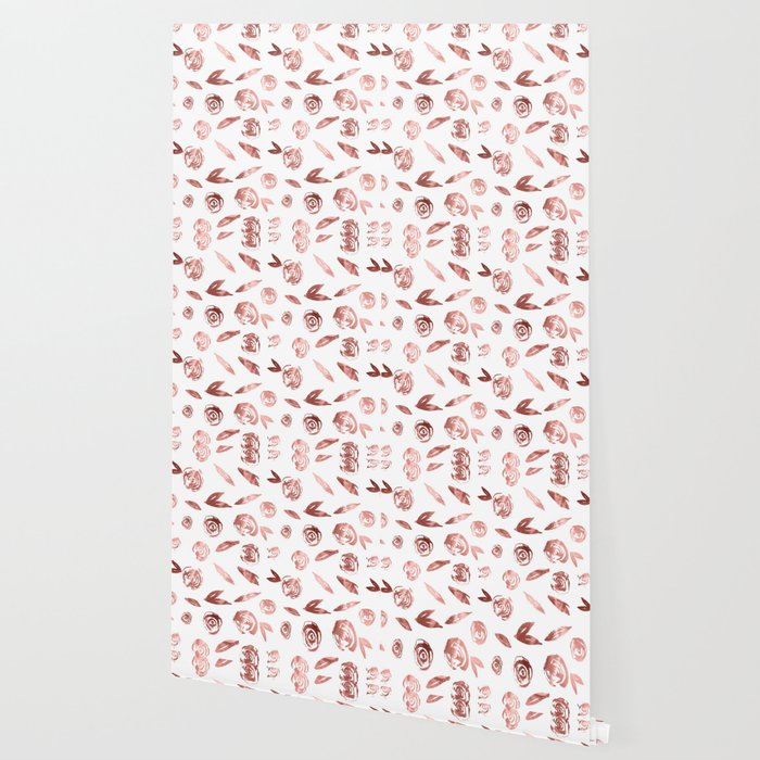 Rose Gold Roses Rosette Pattern Pink On White Wallpaper By