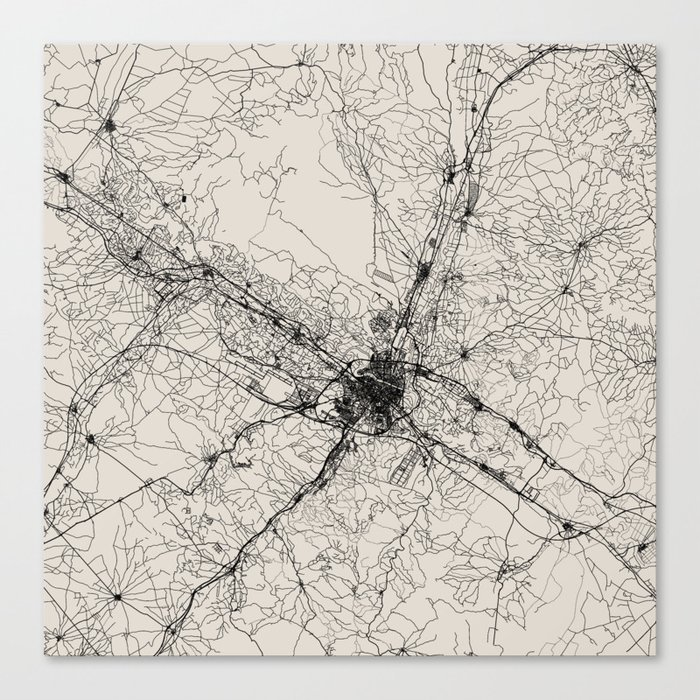 Zaragoza, Spain - Black & White City Map Drawing Canvas Print