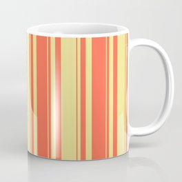 [ Thumbnail: Tan and Red Colored Stripes/Lines Pattern Coffee Mug ]
