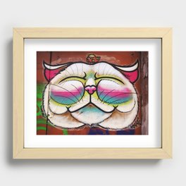 Smiling Cat & Bird Recessed Framed Print