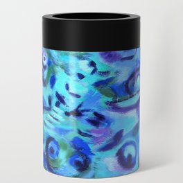 WATER LILIES, blue turquoise & purple abstract oil painting  Can Cooler