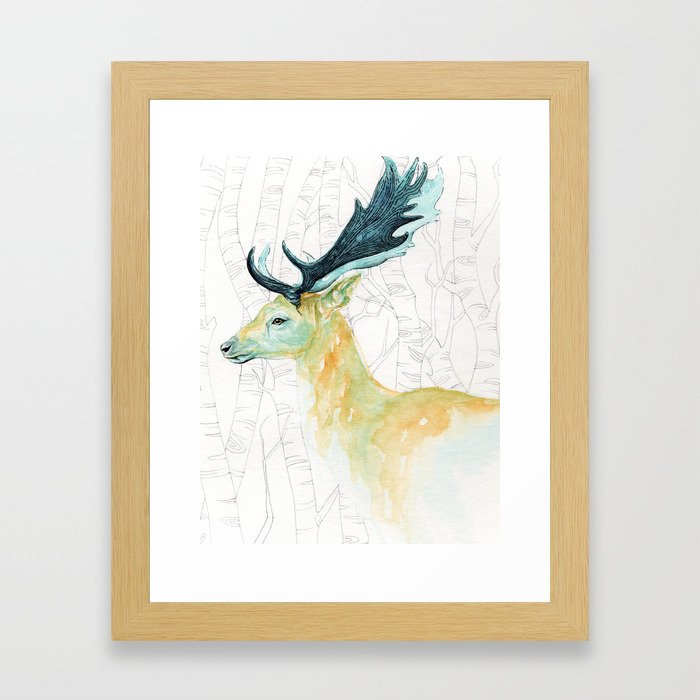 Scandinavian stag illustration Framed Art Print