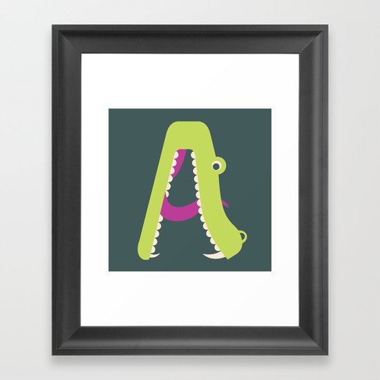 Letter A // Animal Alphabet // Alligator Monogram Framed Art Print