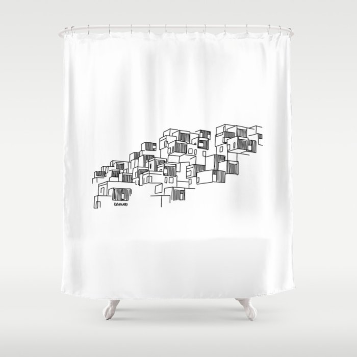 Montreal Habitat67 Black Shower Curtain By Darveelicious