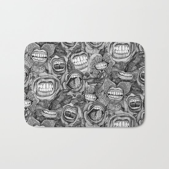 BITE ME roses and orchids BLACK WHITE Bath Mat