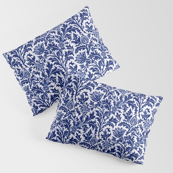 William Morris Thistle Damask, Cobalt Blue & White Pillow Sham