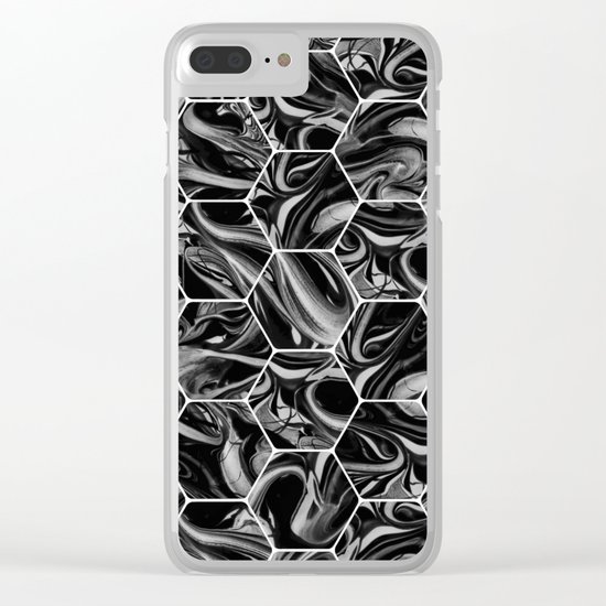 Hex & Swirl - Black and White Marble Pattern Clear iPhone Case