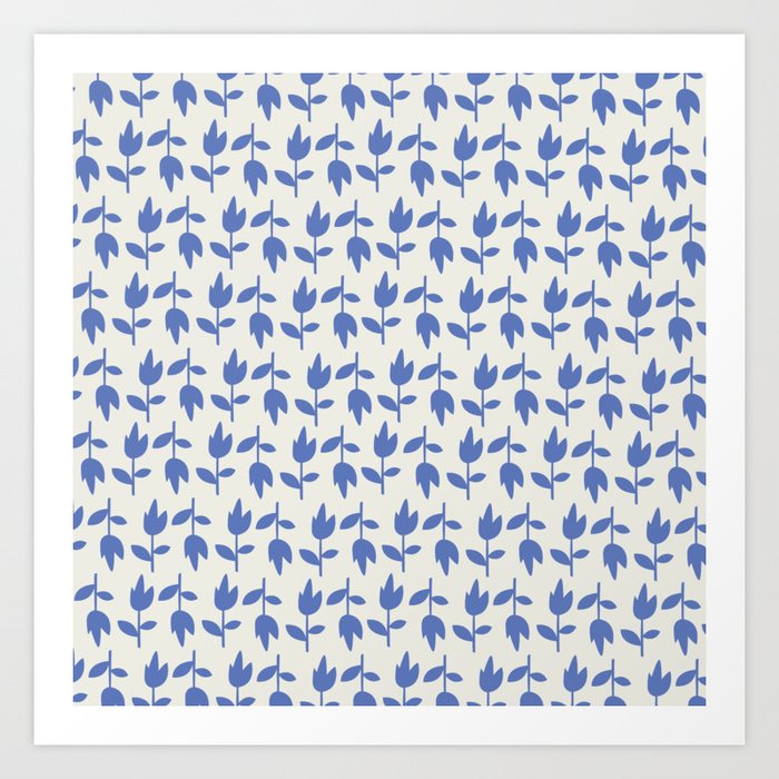 Dainty Scandinavian Tulips - blue Art Print