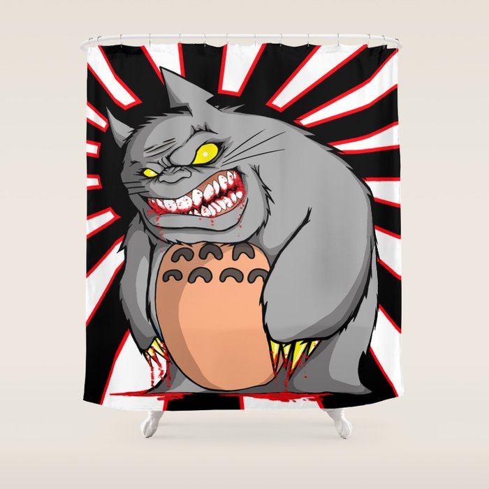 Monster Black Rising Sun Red Outline Shower Curtain By Wendaki