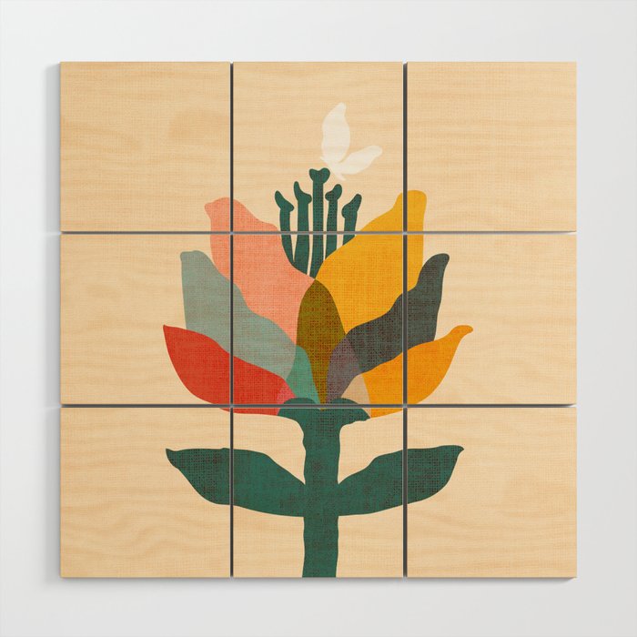 Flower and butterfly Wood Wall Art