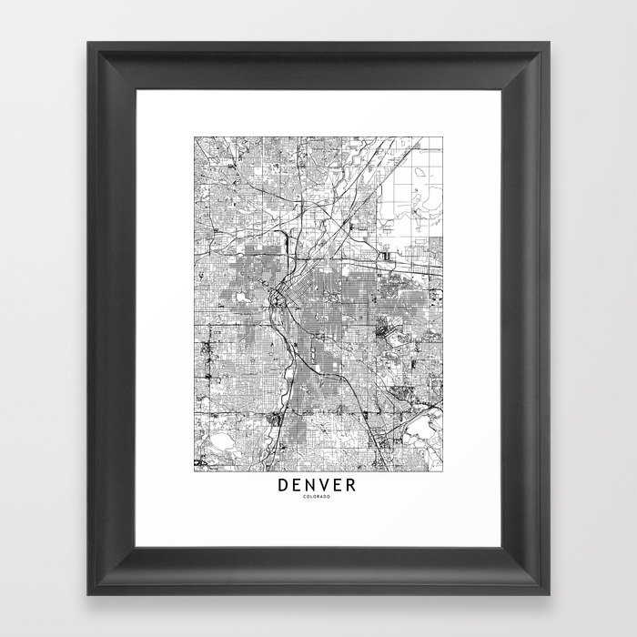 Denver White Map Framed Art Print