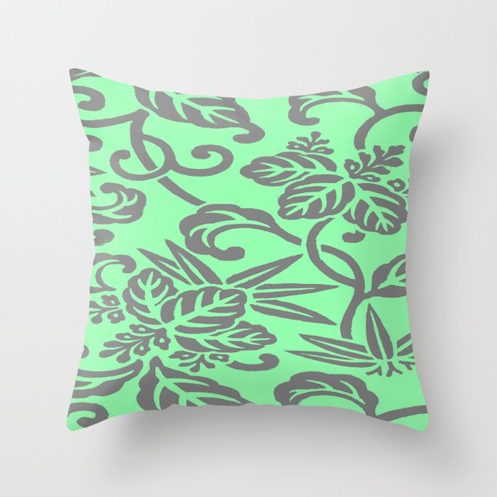 Mint & Gray Floral Pattern Throw Pillow