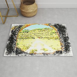 Pieve di Tho: arch of the bridge and countryside landscape Rug