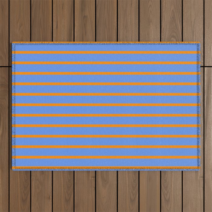 Dark Orange & Cornflower Blue Colored Lines/Stripes Pattern Outdoor Rug