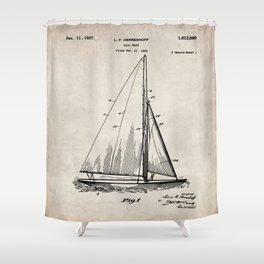 Sailboat Patent - Yacht Art - Antique Shower Curtain