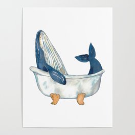 Humpback whale taking bath watercolor Poster