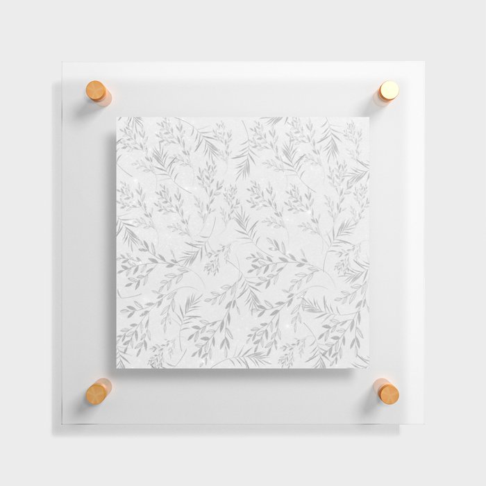 Elegant Silver Glitter Tropical Leaves Pattern Floating Acrylic Print