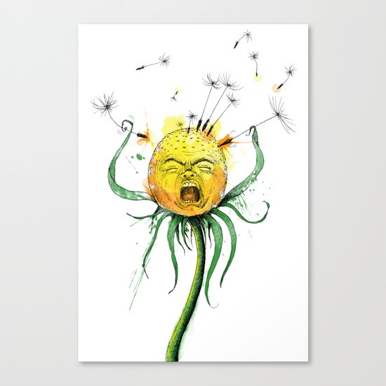 Angry Flower Whimsical Art Canvas Print