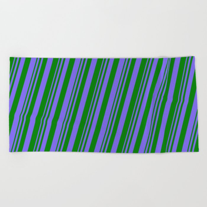 Medium Slate Blue & Green Colored Lines Pattern Beach Towel