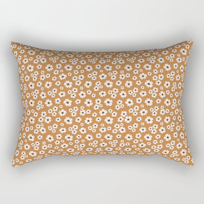 Small white flowers on brown background Rectangular Pillow