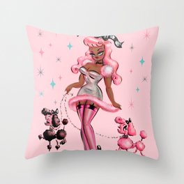 Miss Poodle Black Glamour Girl Throw Pillow
