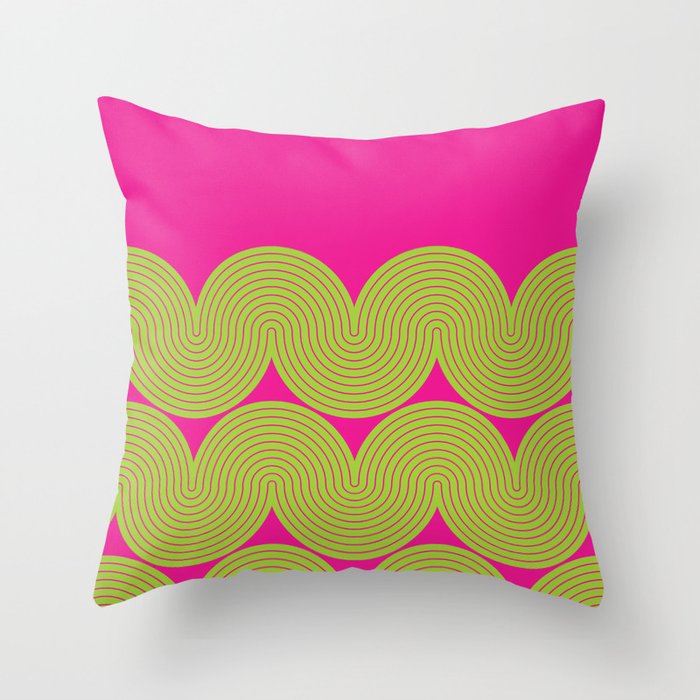 Abstract Wave Lines Pattern in Pink and Neon Green themed Throw Pillow by nineFlorals Society6