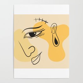COLOR BLOCK ABSTRACT LINE FACES YELLOW ORANGE Poster
