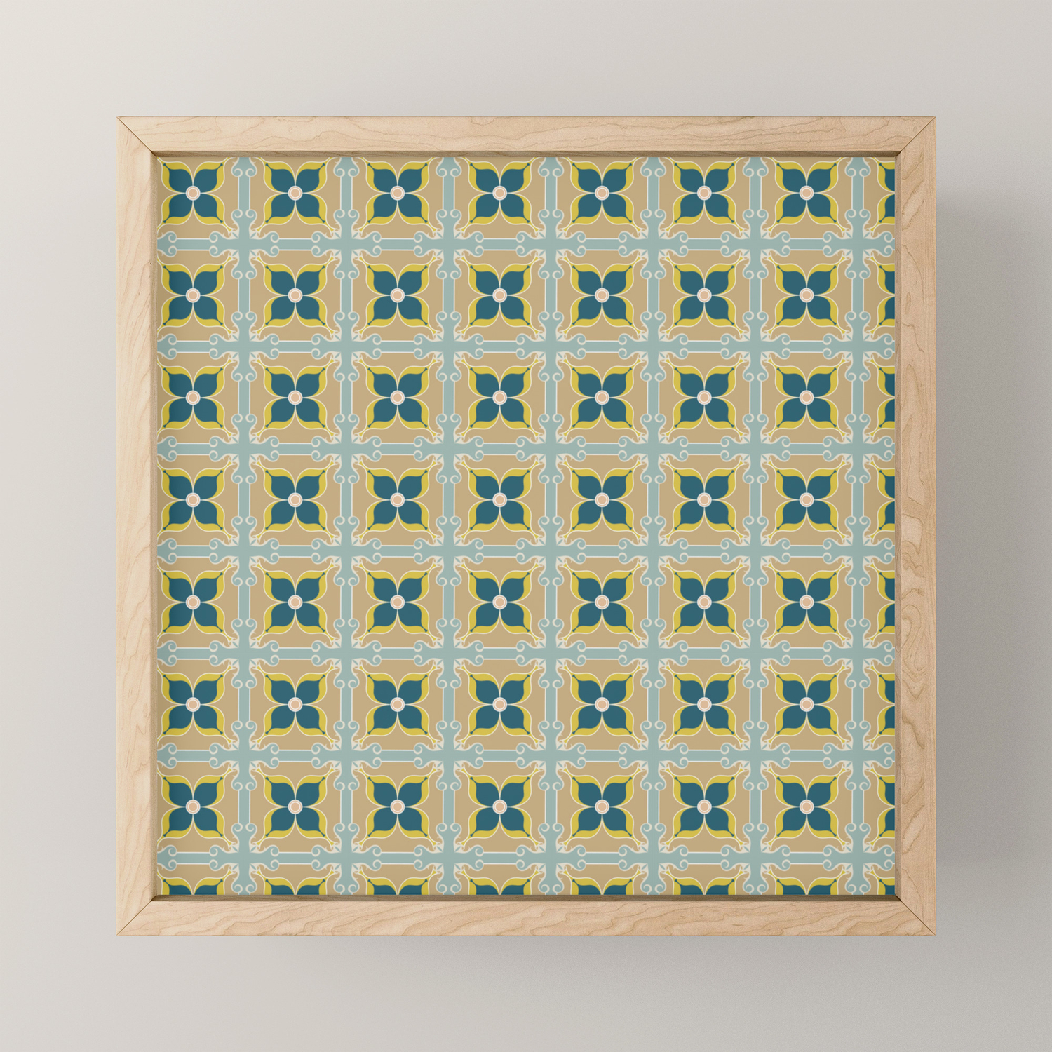 Olive Green Tiles Pattern Portuguese Patchwork Moss Rust Blue Tiles Home Decor Framed Mini Art Print By Lubo Society6