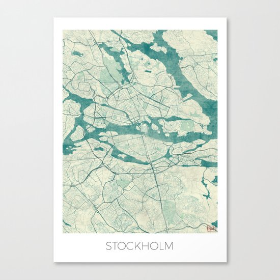 Stockholm Map Blue Vintage Canvas Print