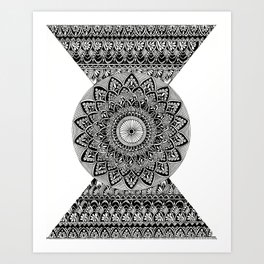 Black & White Mandala with Geometric Shapes Art Print