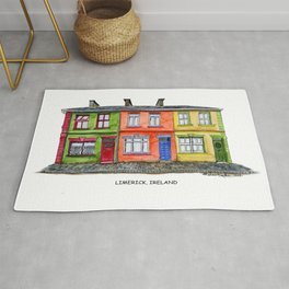 LIMERICK IRELAND ROW HOUSE TOWNHOUSE Rug | Townhouse, House, Building, Architecture, Watercolor, Painting, Ireland, Rowhouse, Limerick, Ink 