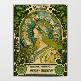 Emerald Green Vintage Astrology Poster | Alphonse Mucha Poster