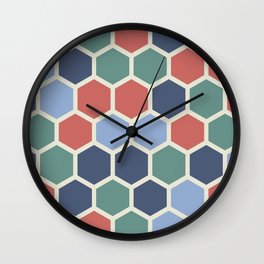 Hexagon: Hexagon Coral and Mint Pattern Wall Clock