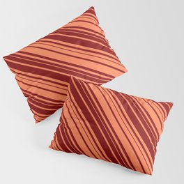 [ Thumbnail: Coral & Maroon Colored Lined/Striped Pattern Pillow Sham ]
