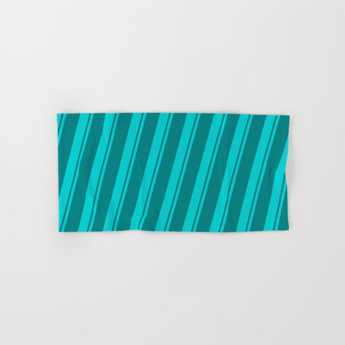 Dark Turquoise & Teal Colored Striped/Lined Pattern Hand & Bath Towel
