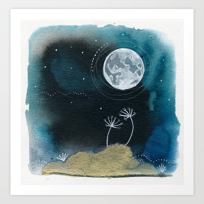 Moon Series #11 Watercolor + Ink Painting Art Print