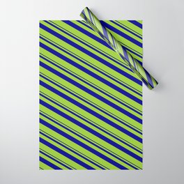[ Thumbnail: Dark Blue & Green Colored Stripes Pattern Wrapping Paper ]