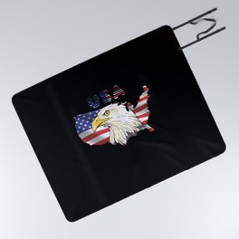 USA flag with bald eagle and country outline Picnic Blanket