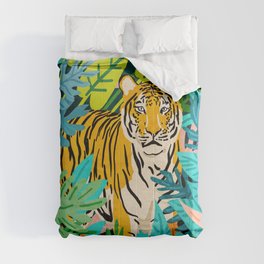 Only 3890 Tigers Left, Wildlife Vibrant Tiger Painting, Jungle Nature Colorful Illustration Comforter