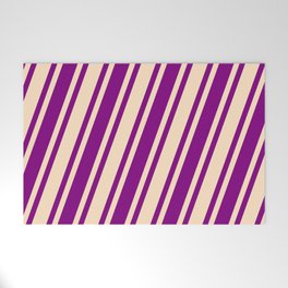 [ Thumbnail: Purple & Bisque Colored Striped/Lined Pattern Welcome Mat ]