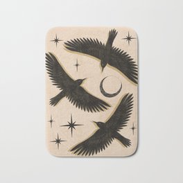 Black birds flying with the Moon Bath Mat | Runes, Drawing, Mystical, Witchcraft, Tarot, Moon, Shadow, Raven, Spiritual, Crow 