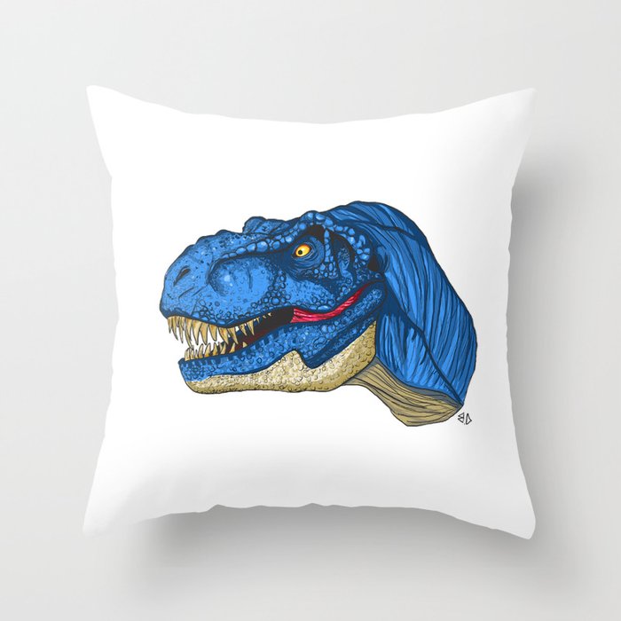 Felling Blue T-Rex - Dinosaur  Throw Pillow