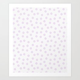 Aesthetic Lilac Lavender Cute Groovy Flowers White Color Background Art Print