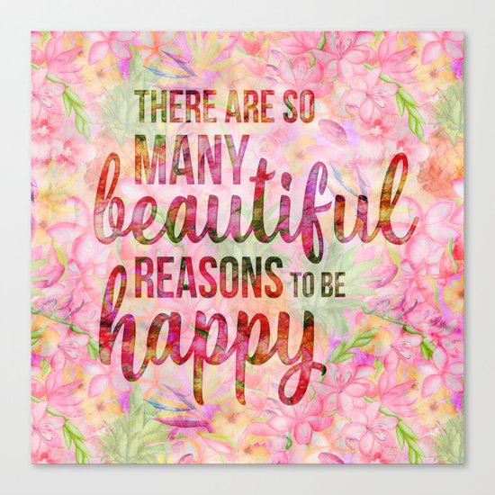 Pink Tropical Flower Typography Illustration Canvas Print