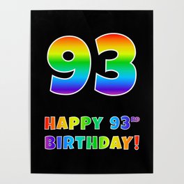 [ Thumbnail: HAPPY 93RD BIRTHDAY - Multicolored Rainbow Spectrum Gradient Poster ]