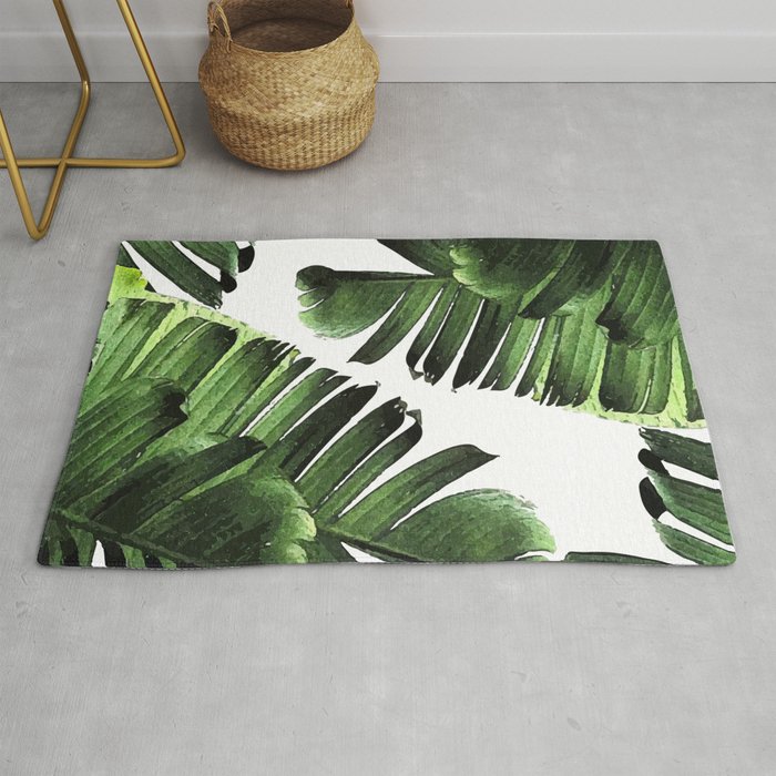 Banana Leaf - Tropical Leaf Print - Botanical Art - Modern Abstract -  Green, Olive Rug by Studio Grafiikka