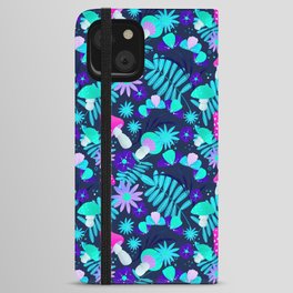 turquoise and pink mushrooms and flowers iPhone Wallet Case