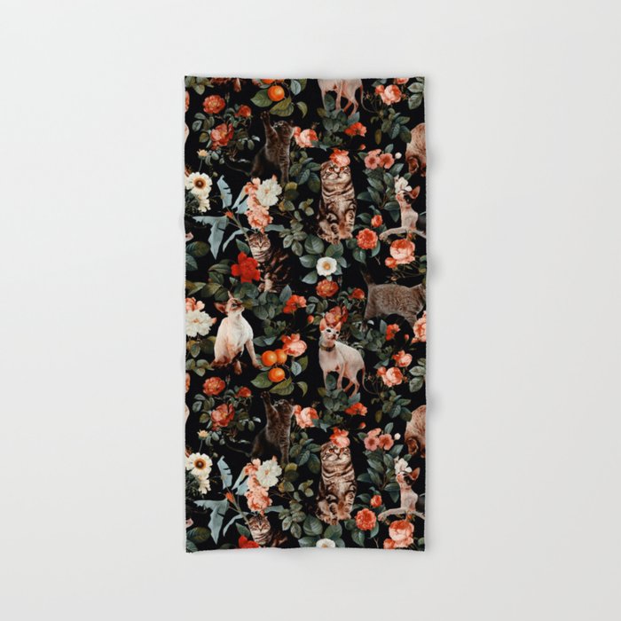 Cat and Floral Pattern II Hand & Bath Towel