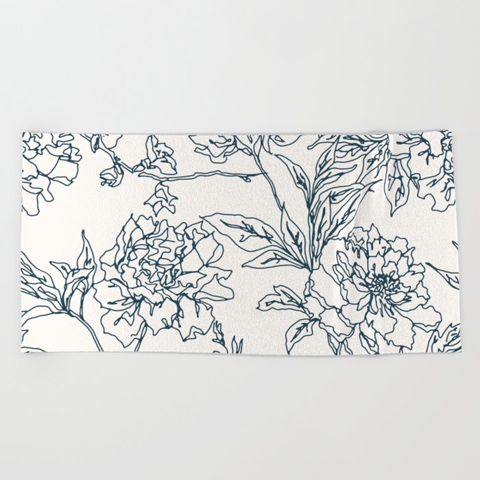Navy And Cream Vintage Chinoiserie Botanical Floral Toile