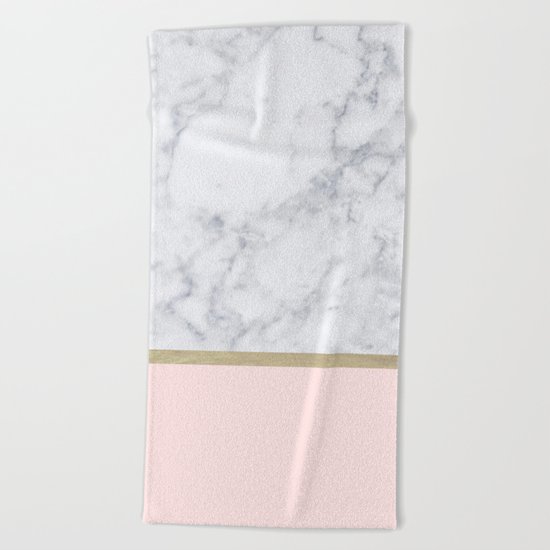 Marble Gold Blush Pink Pattern Beach Towel